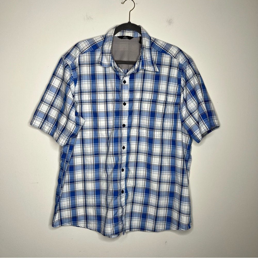Wrangler Size XL Blue & Gray Plaid Casual Button Down Shirt
